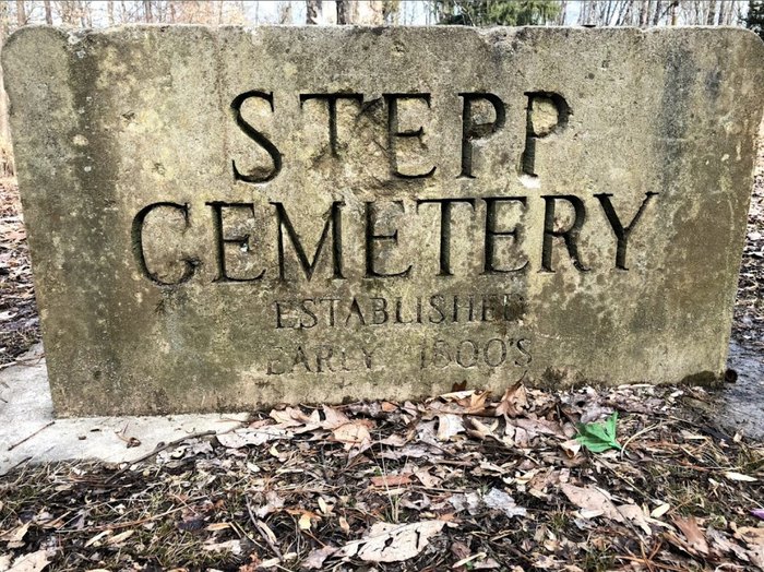 Carved stone with the inscription "Stepp Cemetery: Established Early 1800's"