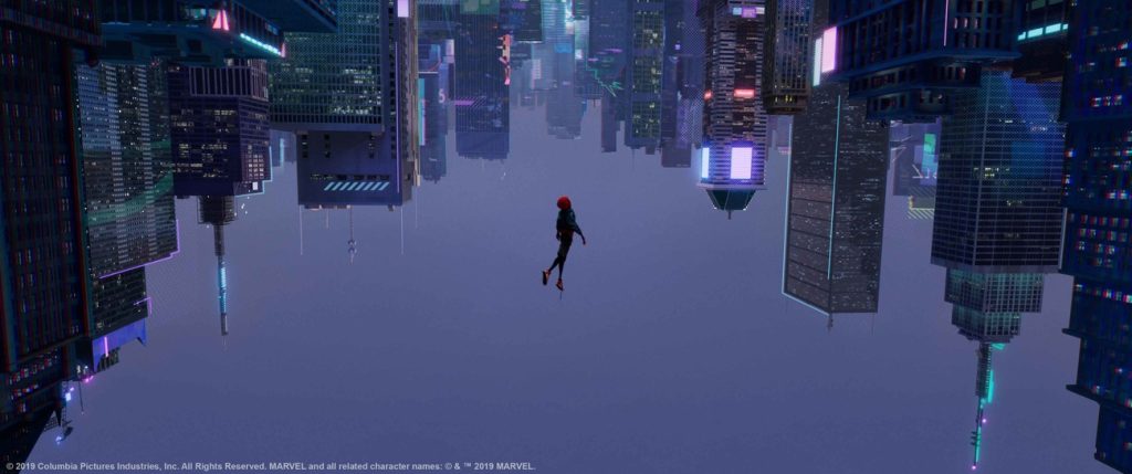 A pictures from Spider-Man. Flying in a scene full of skyscrapers.