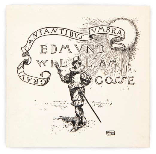 Bookplate showing cavalier in 17th century dress