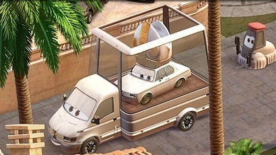 Image of Pope Pinion IV and the Popemobile in Cars 2.