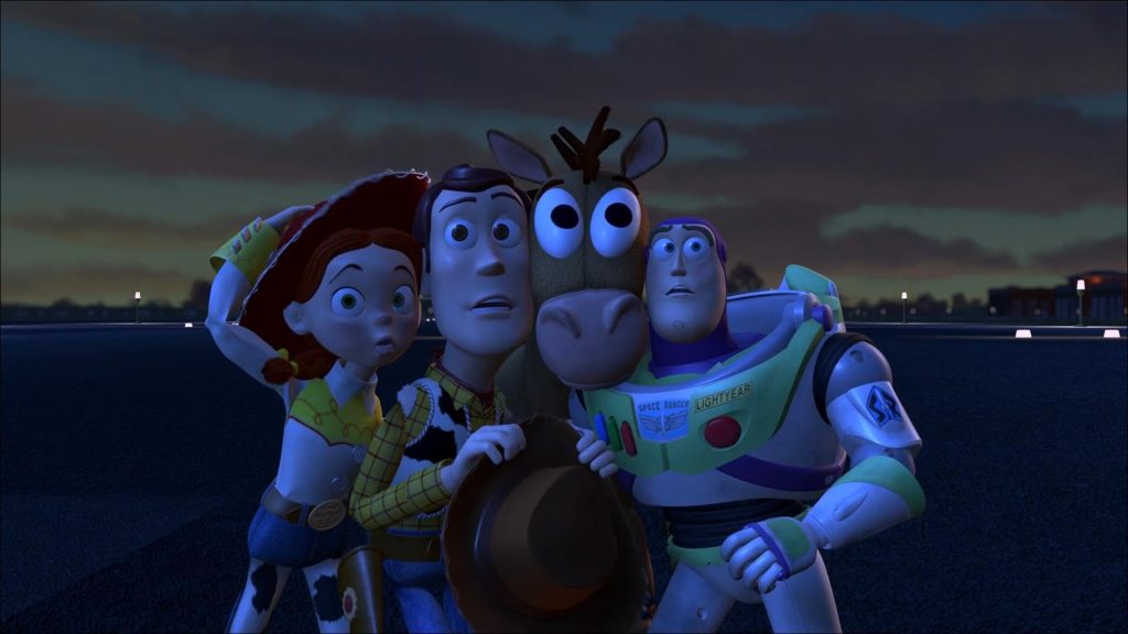 Image of Jessie, Woody, Bullseye, and Buzz Lightyear in Toy Story 2.