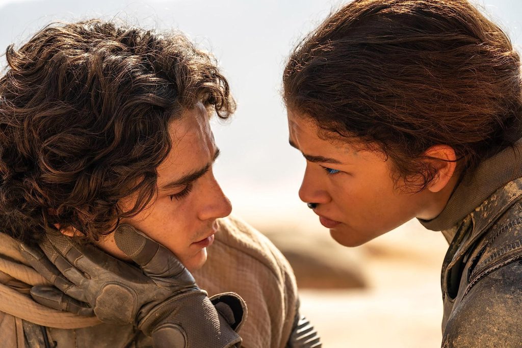 Image of Paul Atreides and Chani in Dune: Part Two.